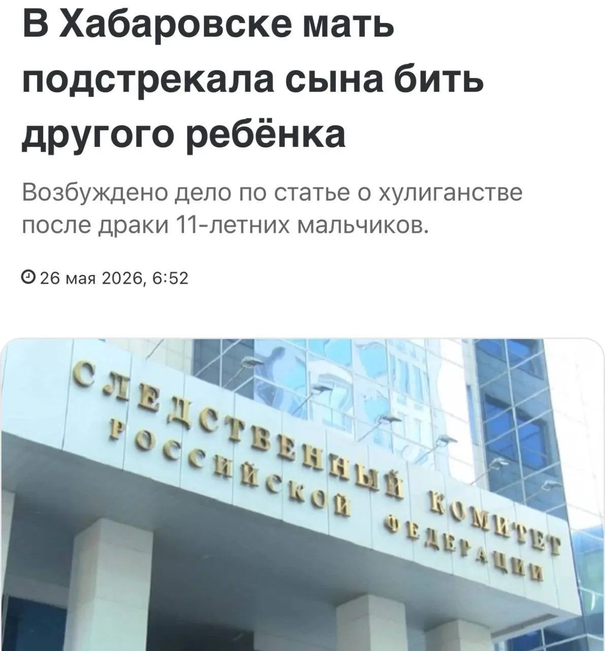 В Хабаровске на мигрантку подстрекающую сына бить другого ребёнка возбуждено уголовное дело.