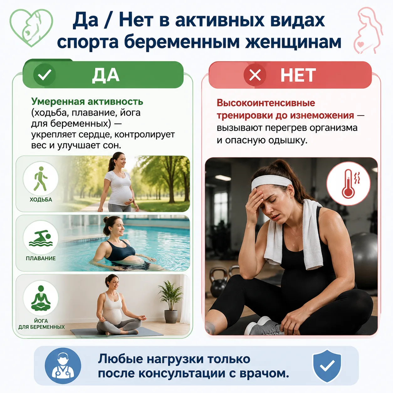 ✅ Да / Нет ❌ в активных видах спорта беременным женщинам