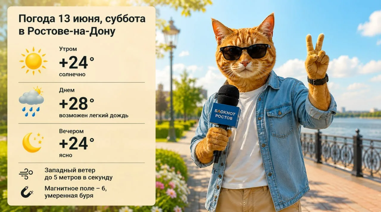 Погода 13 июня в Ростове — солнечно, в середине дня возможны дожди

Утром: +24 — солнечно
Днем: +28 