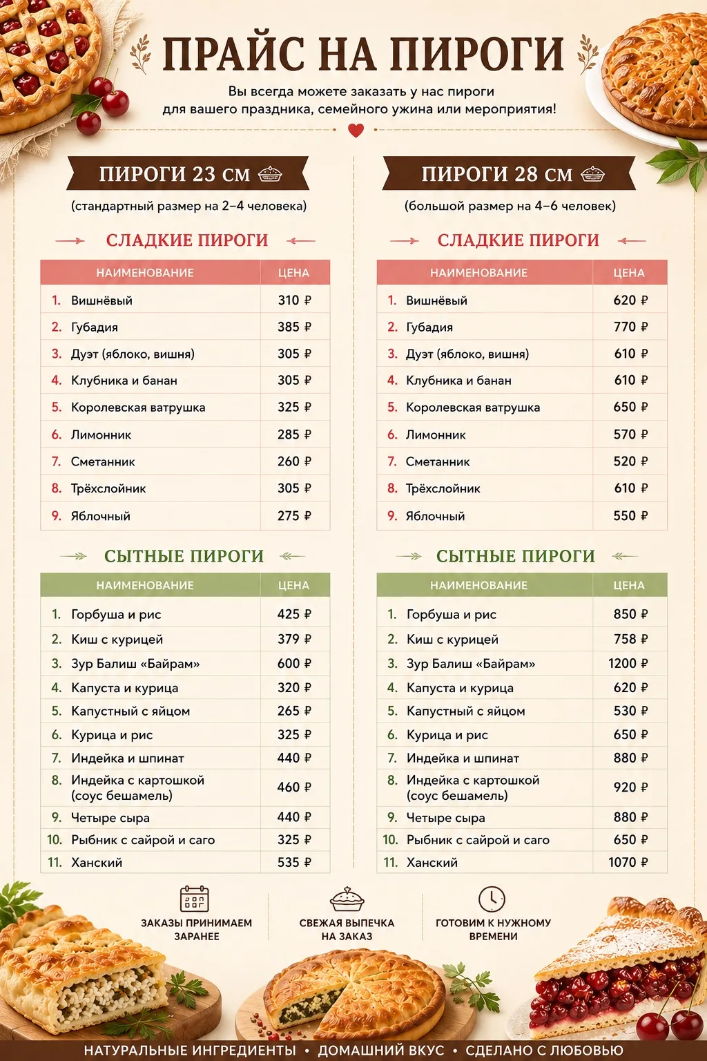 🥧 ПРАЙС НА ПИРОГИ