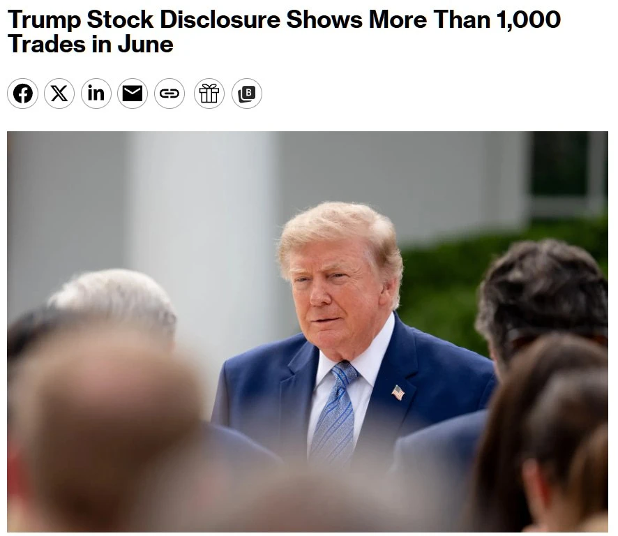 ⚡️Трамп провёл более 1000 сделок с ценными бумагами за один месяц на сумму до $263 млн,...