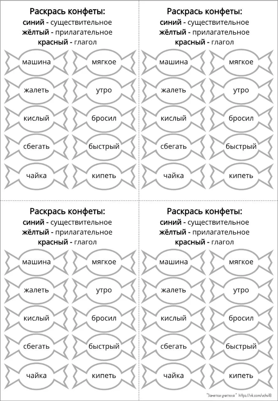 📝 Карточка-пятиминутка по русскому языку «Части речи»