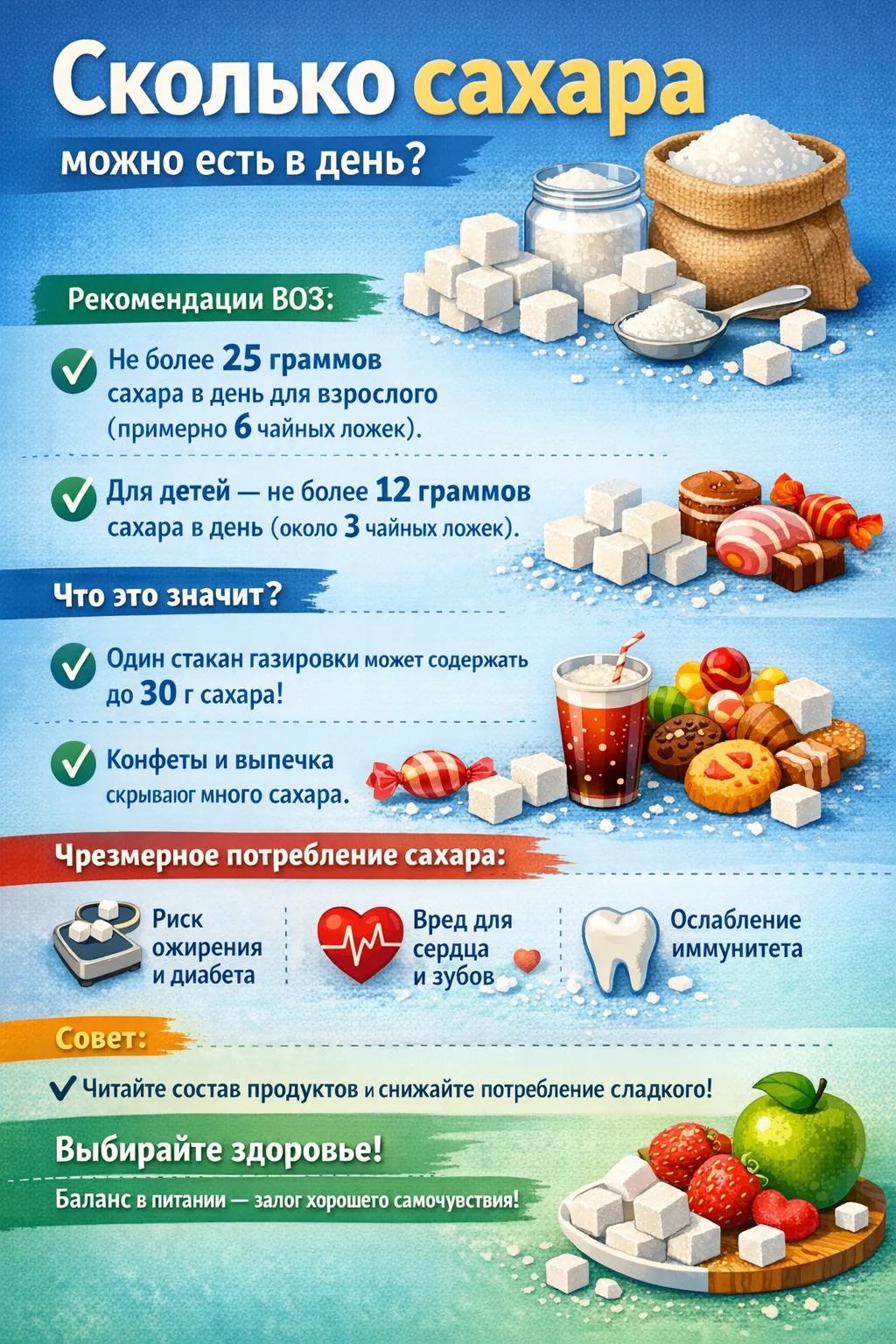 🍬 Сколько сахара можно есть в день?