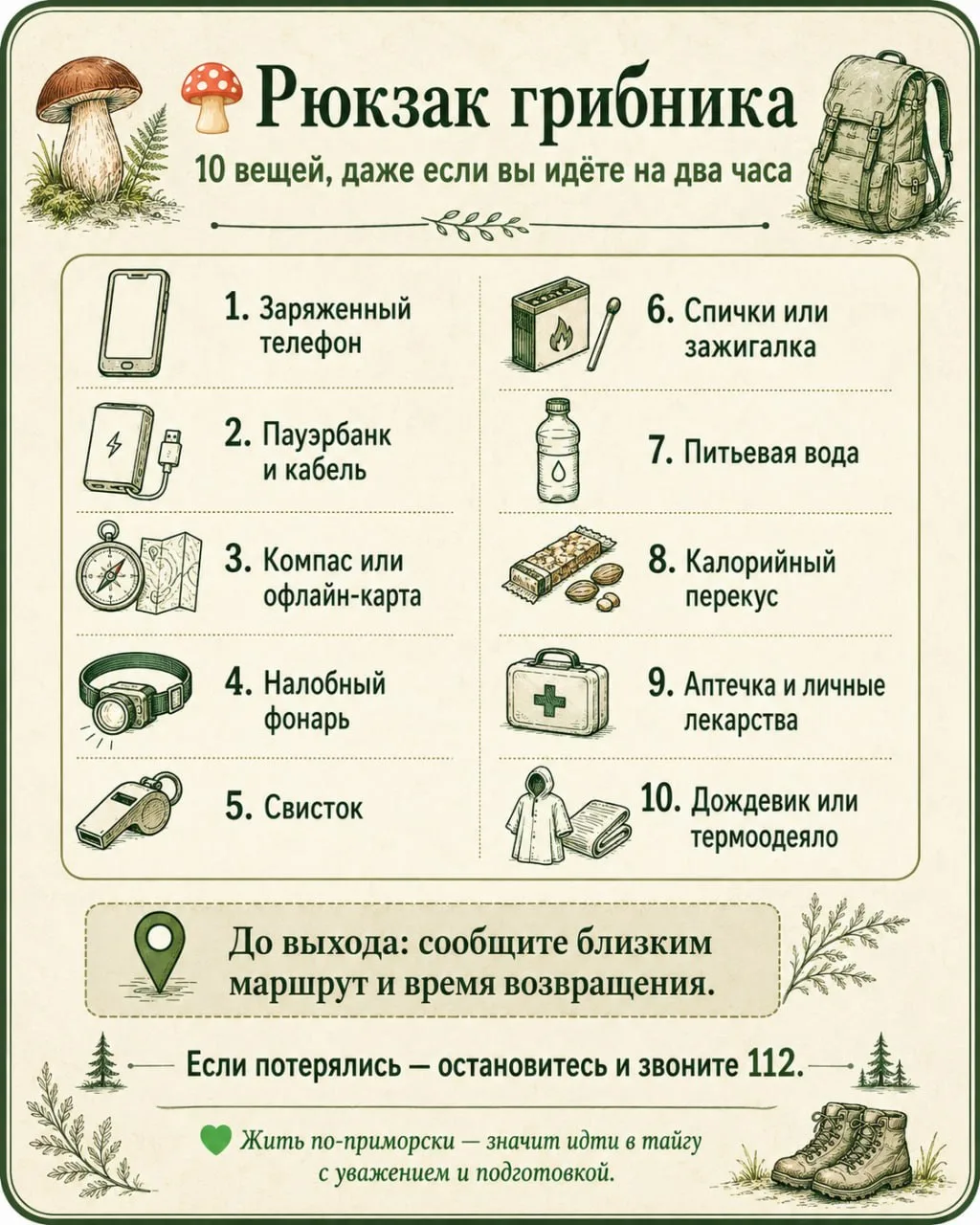 Рюкзак грибника: 10 вещей, даже если вы идёте на два часа

Знакомый лес, ясная погода и короткая про