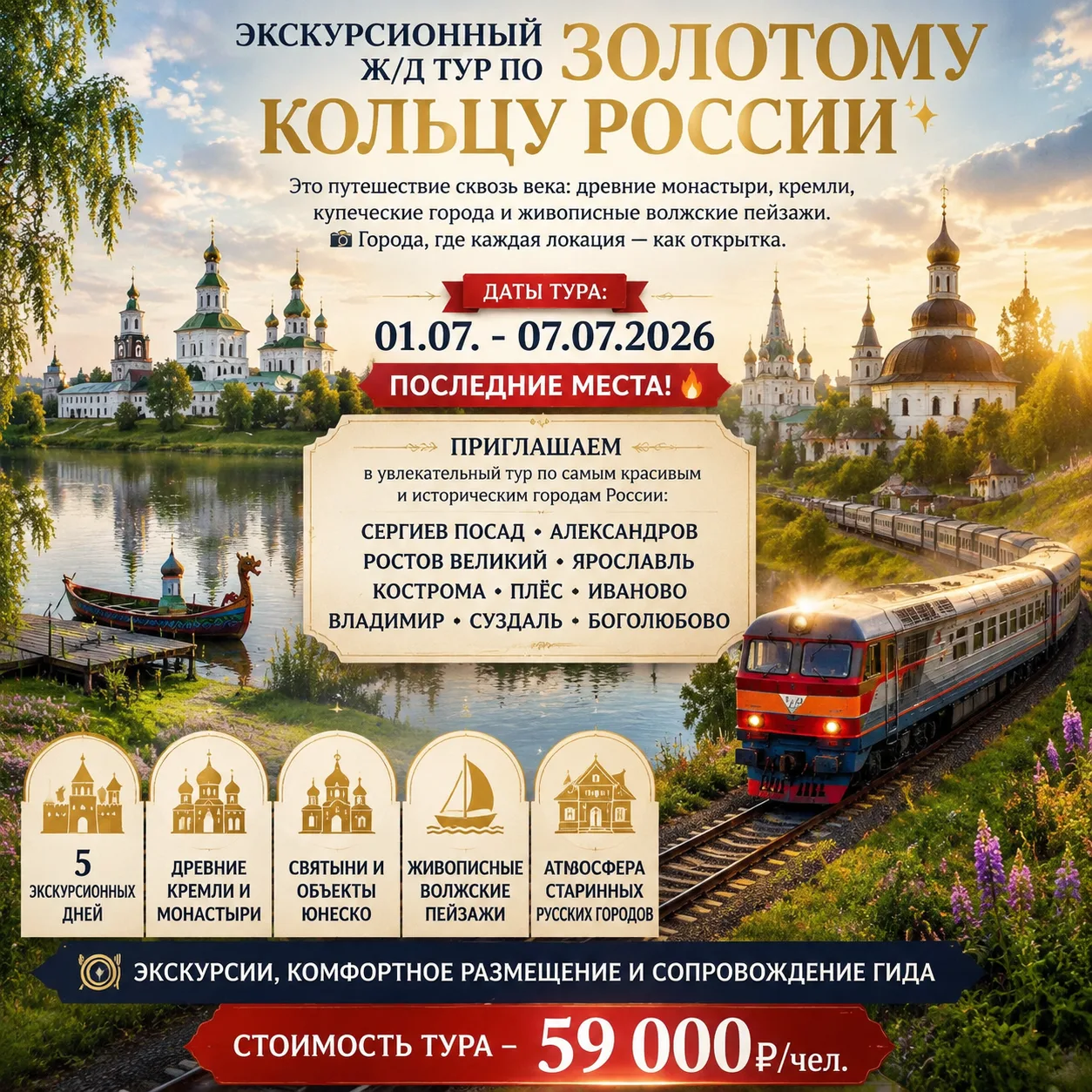 Экскурсионный ж/д тур по Золотому кольцу России ✨

Это путешествие сквозь века: древние монастыри, к