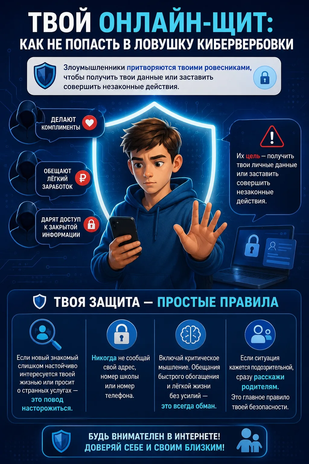 🛡️Твой онлайн-щит: как не попасть в ловушку кибервербовки

Отлично ориентируешься в интернете?  Не 