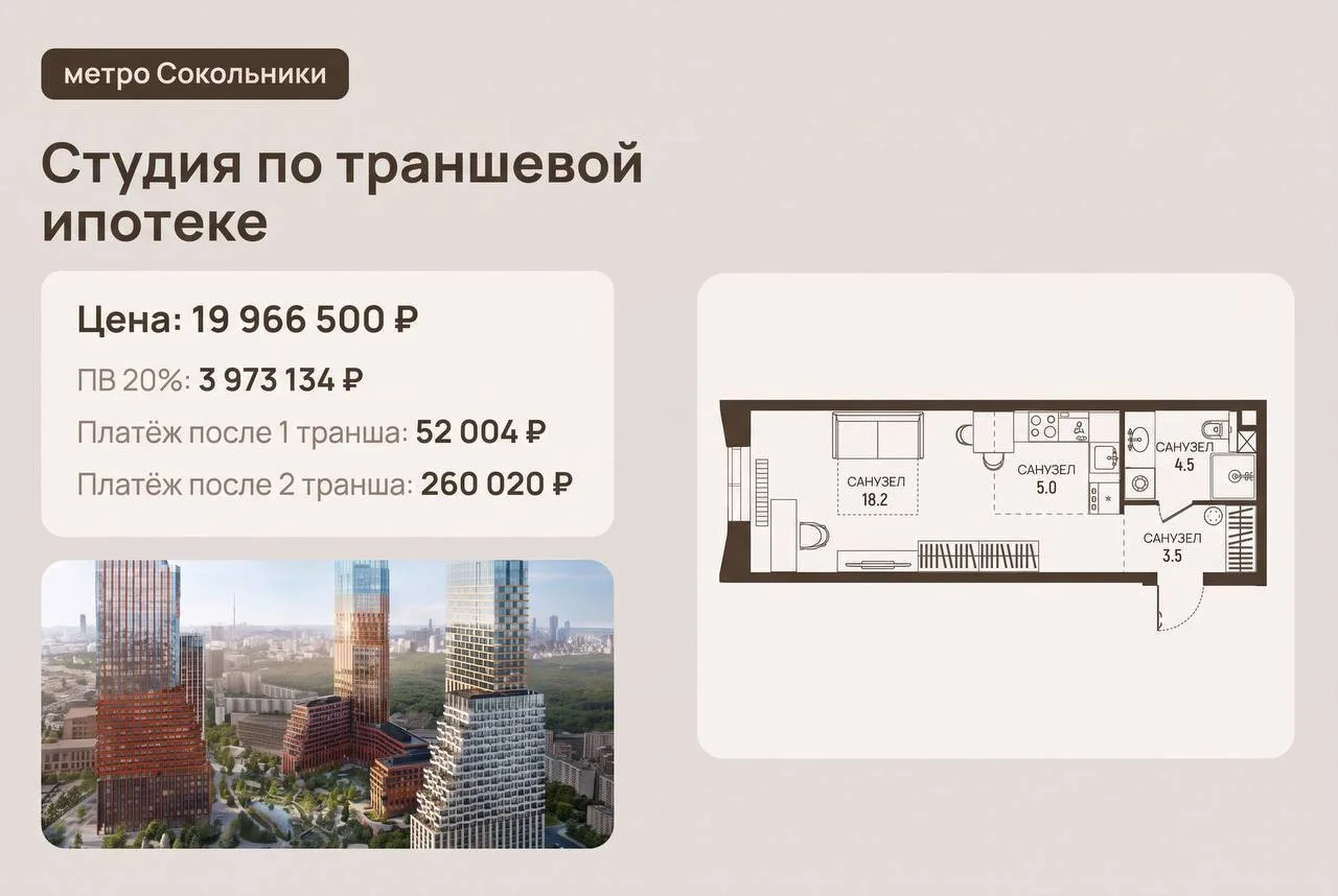 Подобрала для вас две планировки у Сокольников — обе можно взять по траншевой ипотеке. ...