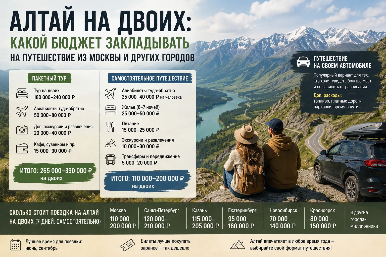 Алтай на двоих: какой бюджет закладывать на путешествие из Москвы и других городов

Алтай считается 