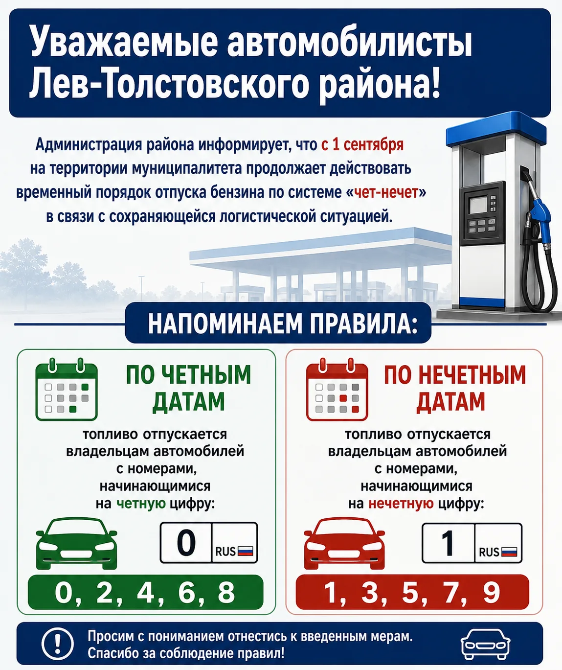 Уважаемые автомобилисты Лев-Толстовского района!