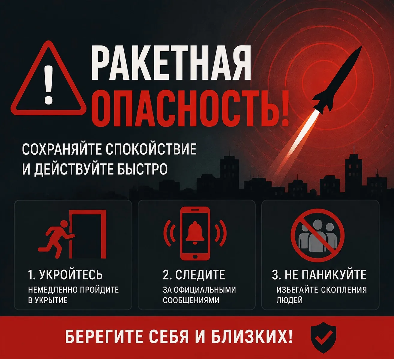 🚨 Что делать при сигнале воздушной тревоги / ракетной опасности