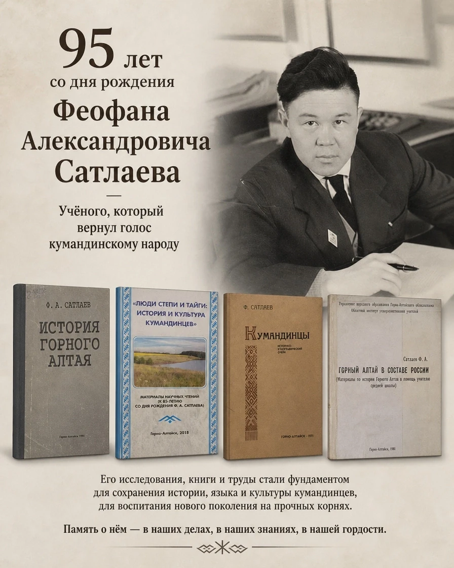 📜 95 лет со дня рождения Феофана Сатлаева — учёного, который вернул голос кумандинском...