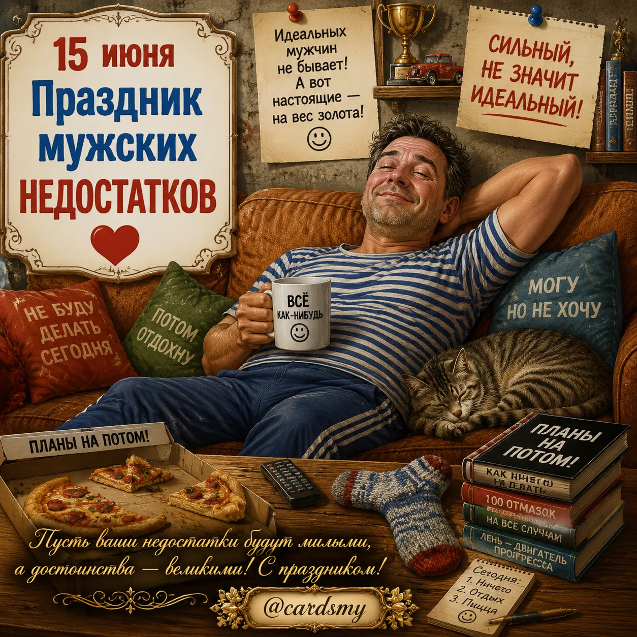 Пусть ваши недостатки будут милыми, а достоинства великими! 

С праздником мужских недостатков! 😉