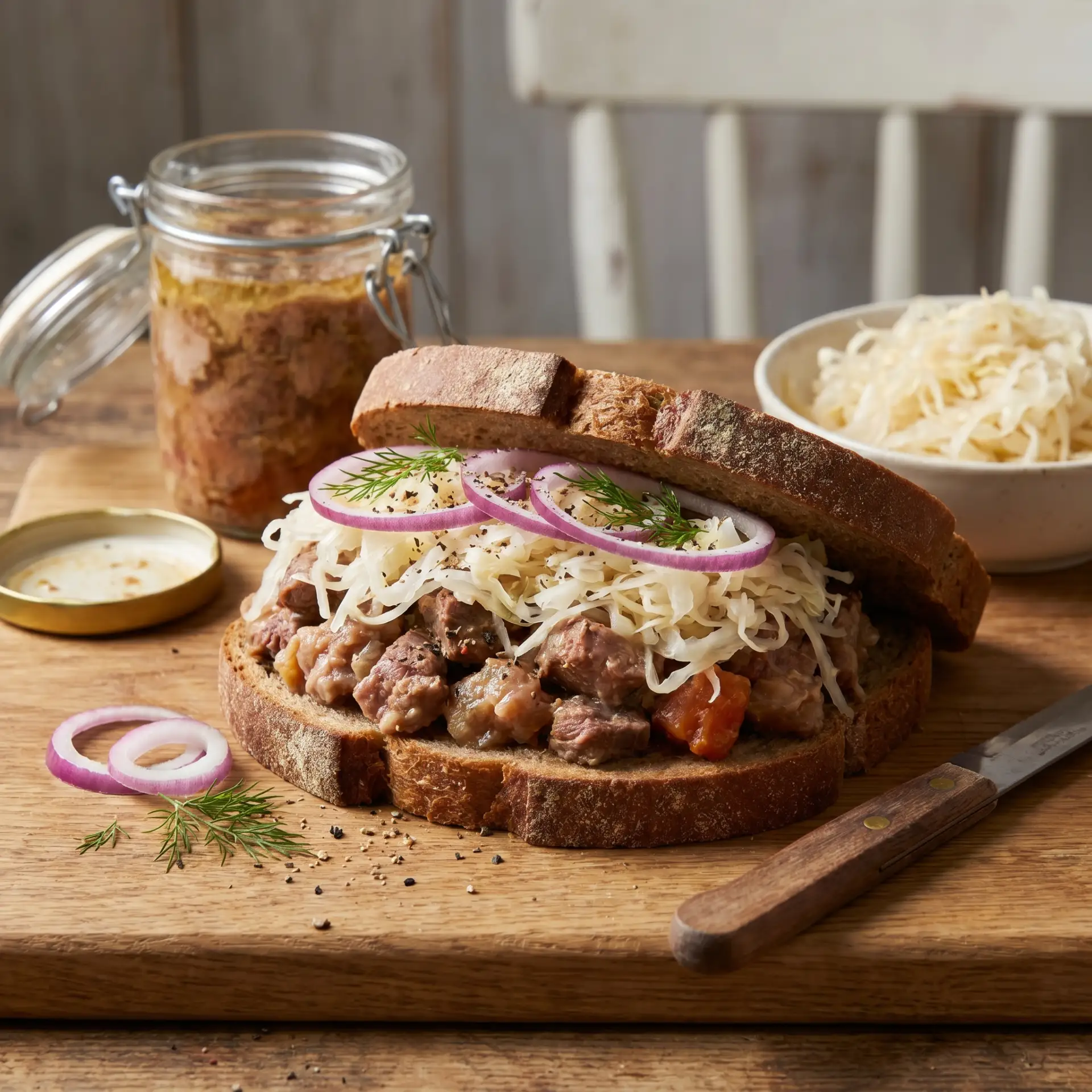 🥪 Сэндвич с тушёнкой и квашеной капустой🥬