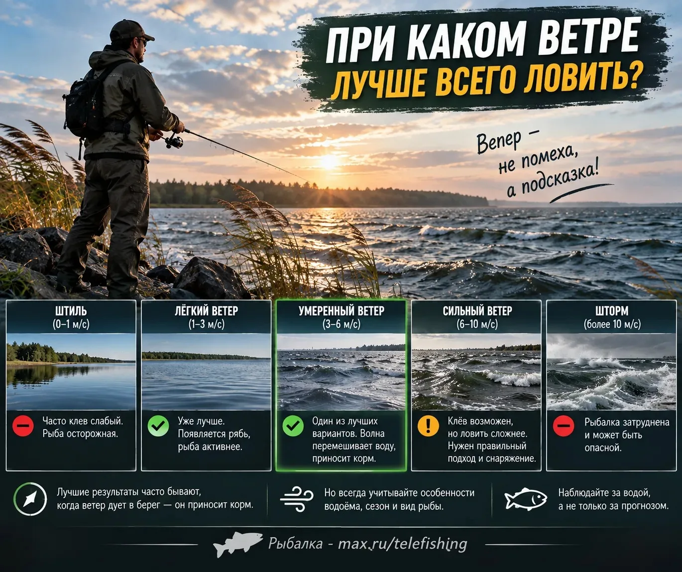 При каком ветре лучше всего ловить?