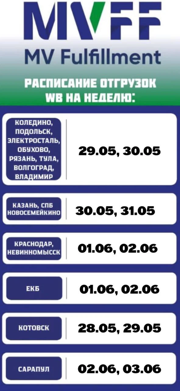 Расписание отгрузок на следующую неделю 🚛