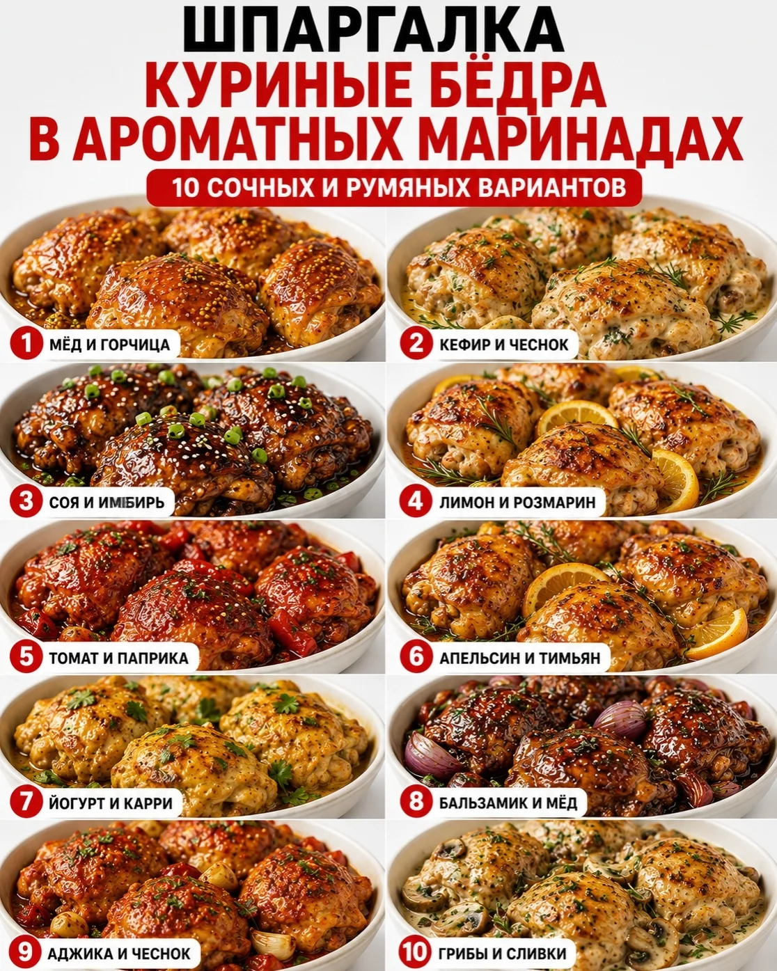 🍗 ШПАРГАЛКА ПО КУРИНЫМ БЁДРАМ В АРОМАТНЫХ МАРИНАДАХ ❤️