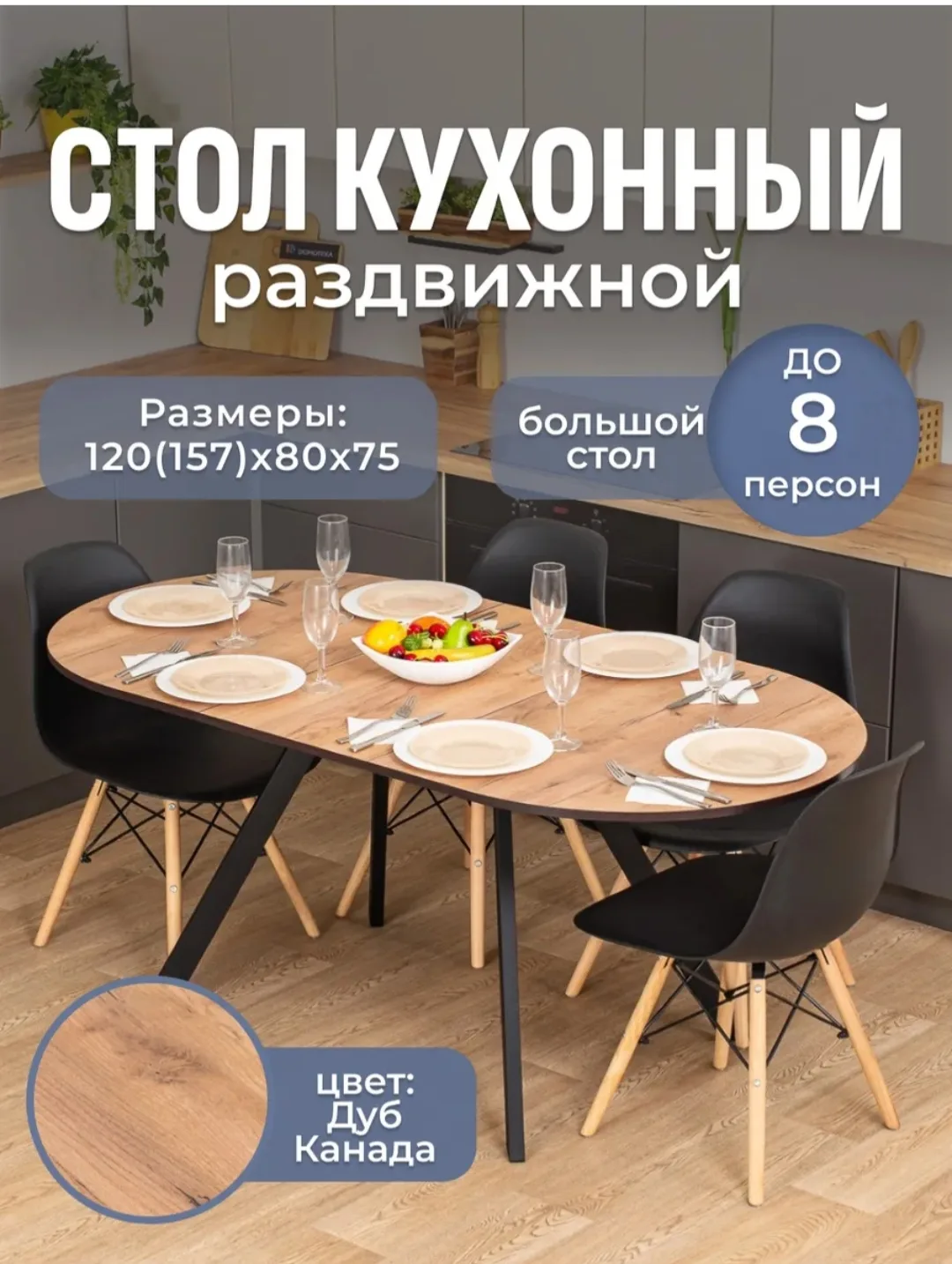 Разные варианты столов для кухонь разных размеров.