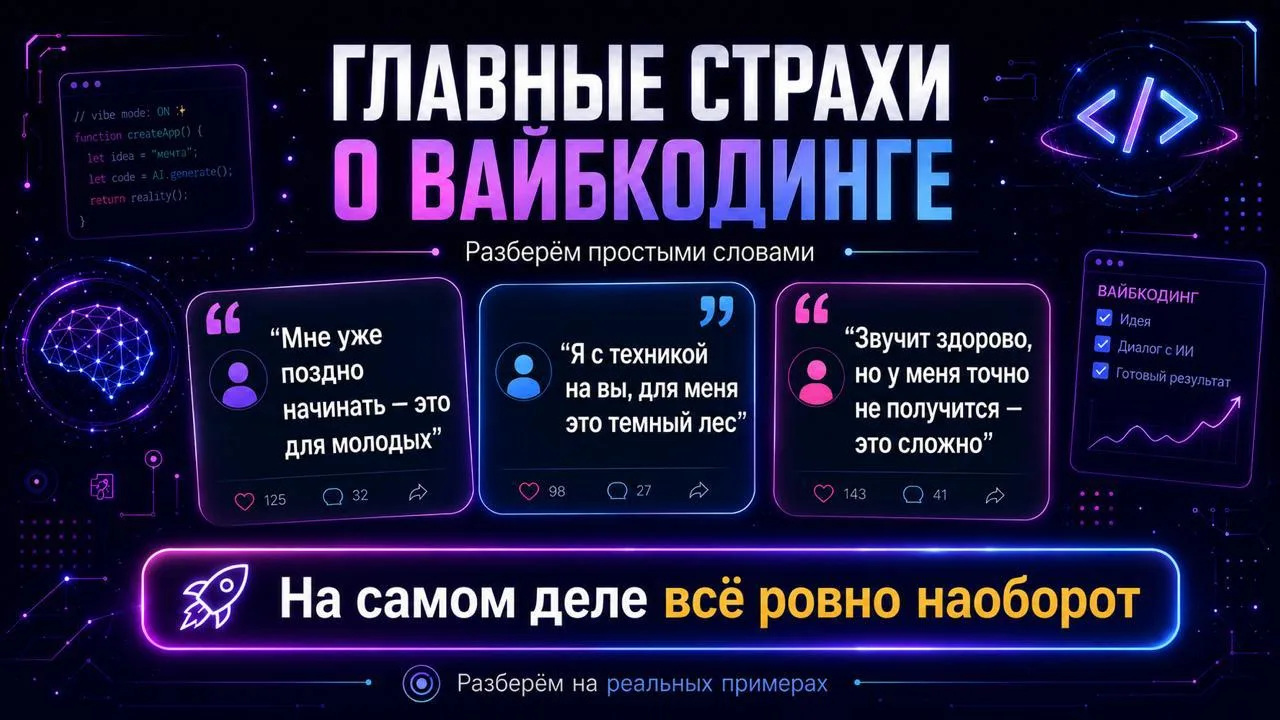 😱 «Мне поздно лезть в вайбкодинг, это сложно, долго и не понятно...» - разберем главные страхи!

😉