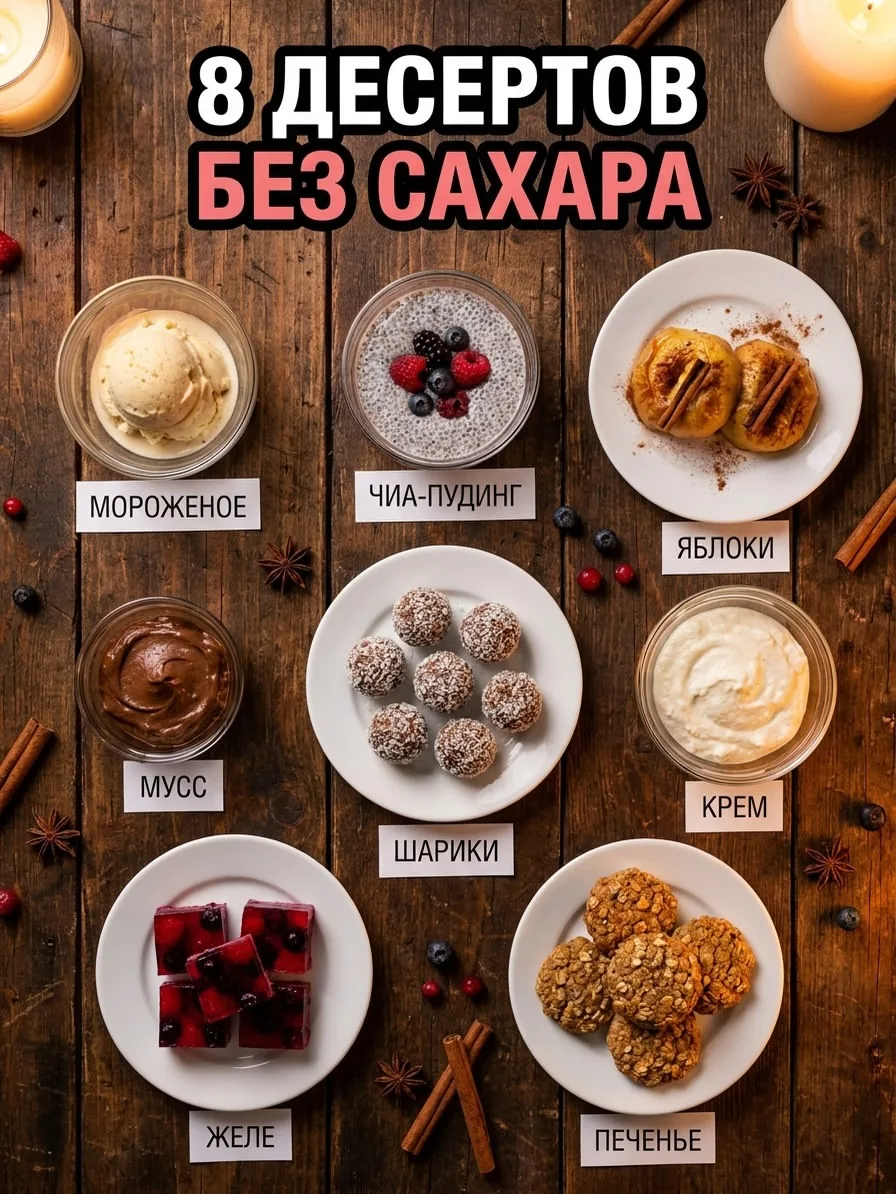 🍰 8 ДЕСЕРТОВ БЕЗ САХАРА

1. Банановое мороженое
Как готовить:
Бананы нарезать и заморозить на 4 час