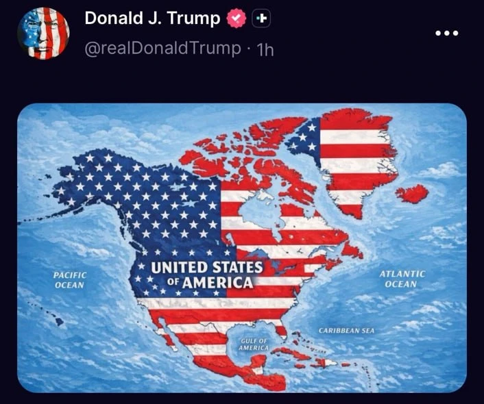 Трамп опубликовал карту, на которой Канада, Мексика, Гренландия и еще несколько других ...