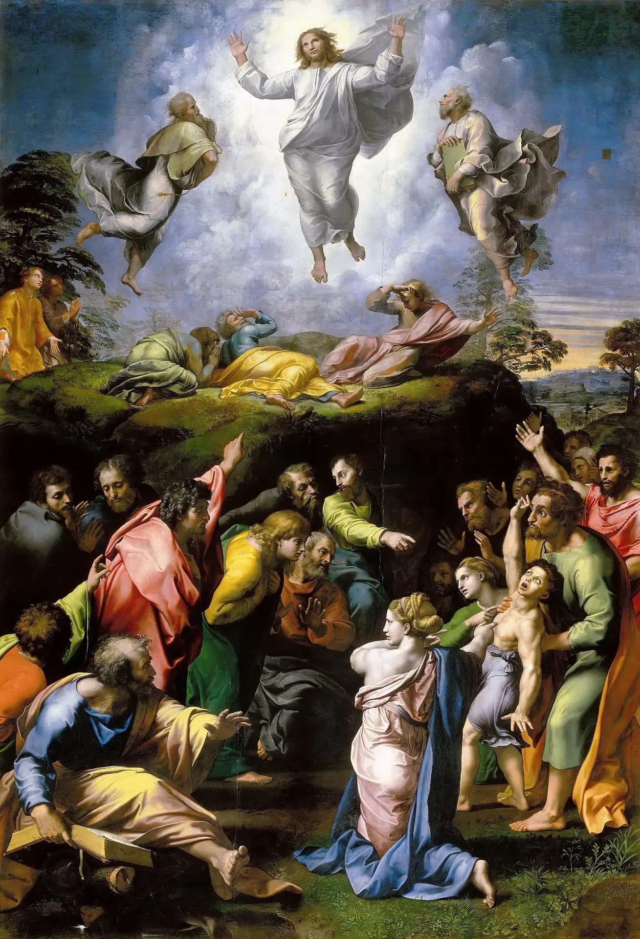 ✝️ «Преображение Господне»
Рафаэль Санти (Raphael Sanzi, 1518–1520)
Масло на дереве, 405 × 278 см
Пи