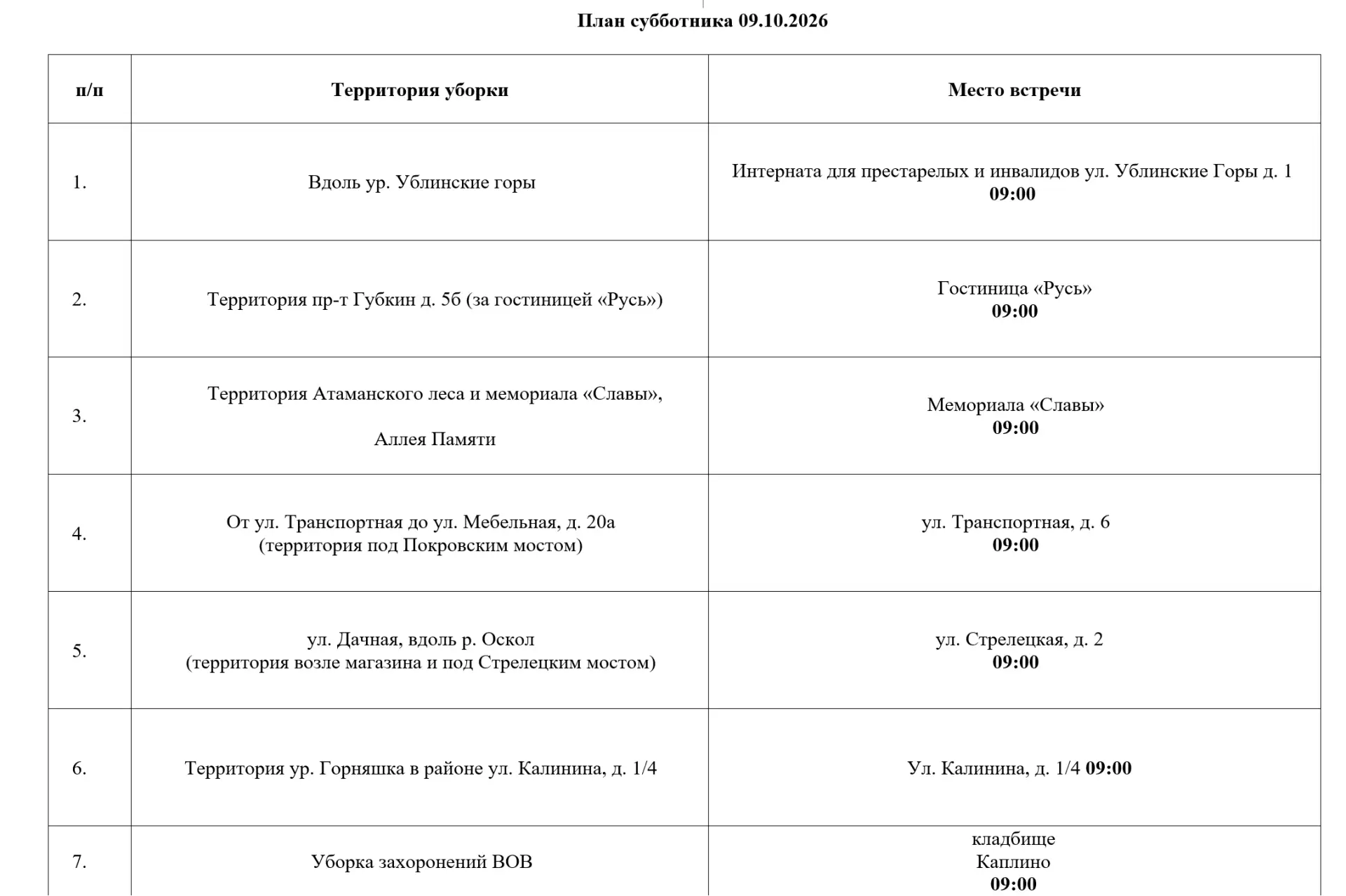 На выходных планируется субботник