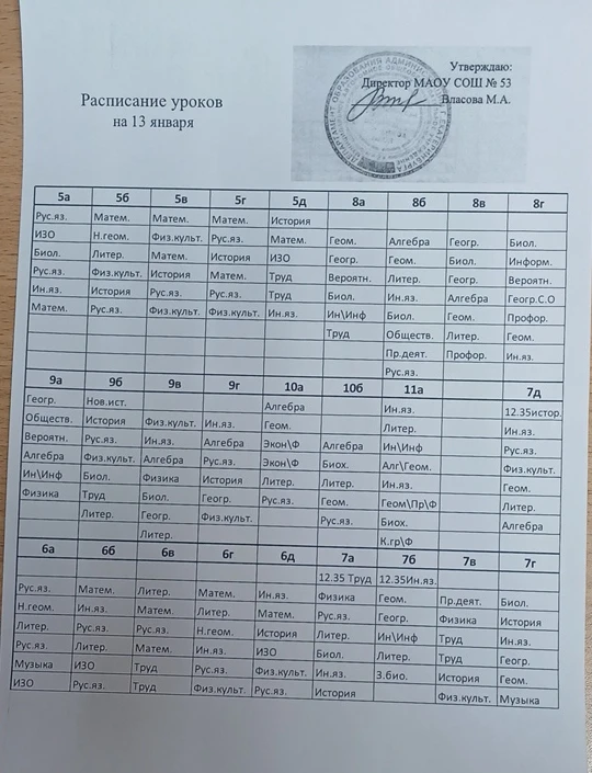 Расписание на 13 января