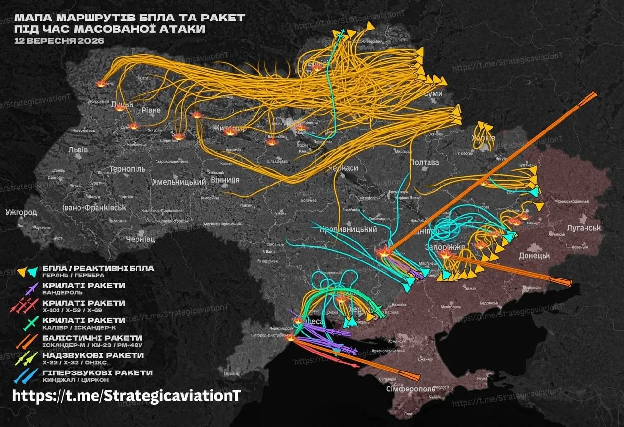 💥 Визуализация продолжающейся атаки на западные области украины.