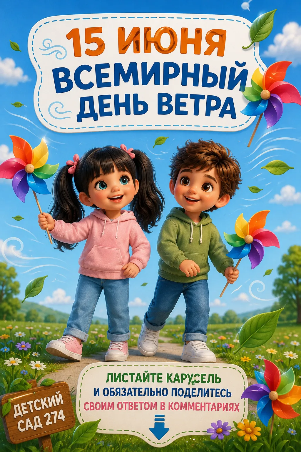 🌍💨 15 июня — Всемирный день ветра!
Вы когда-нибудь задумывались, что ветер нельзя увидеть, но можн