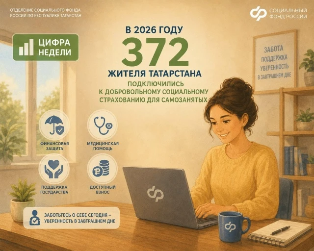 📊 Цифра недели: в 2026 году 372 жителя Татарстана подключились к добровольному социальному страхова