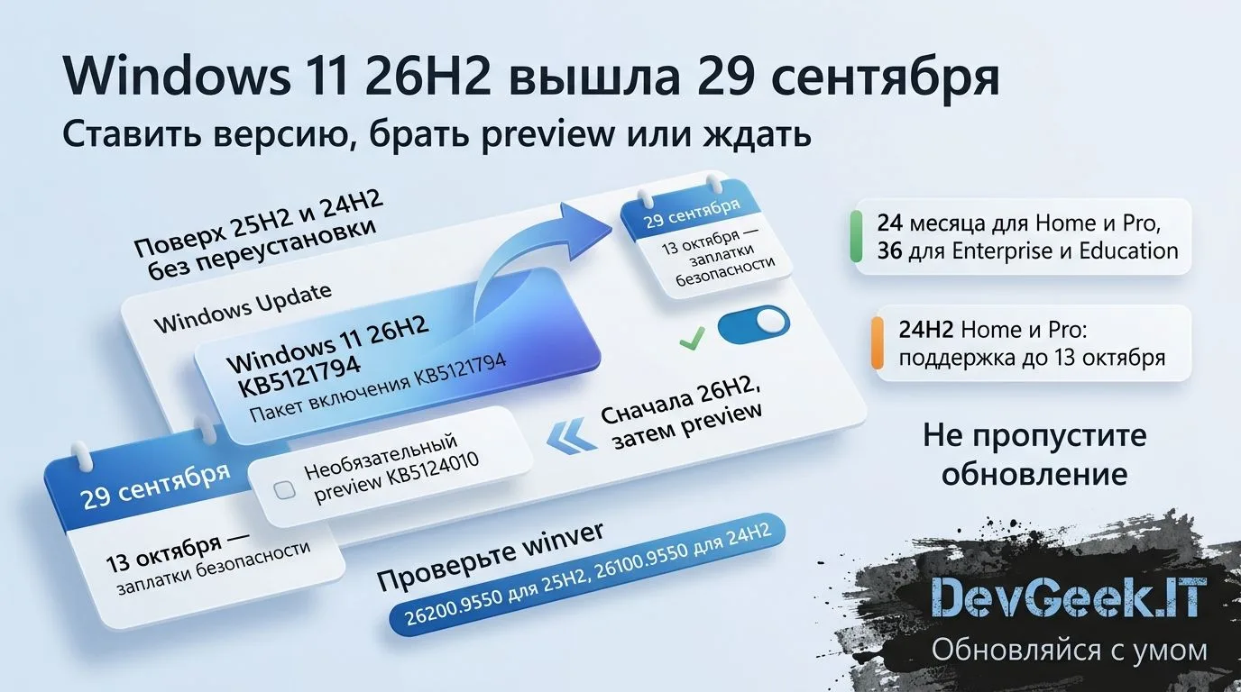 **Windows 11 26H2: обновление-переключатель, а не новая ОС**