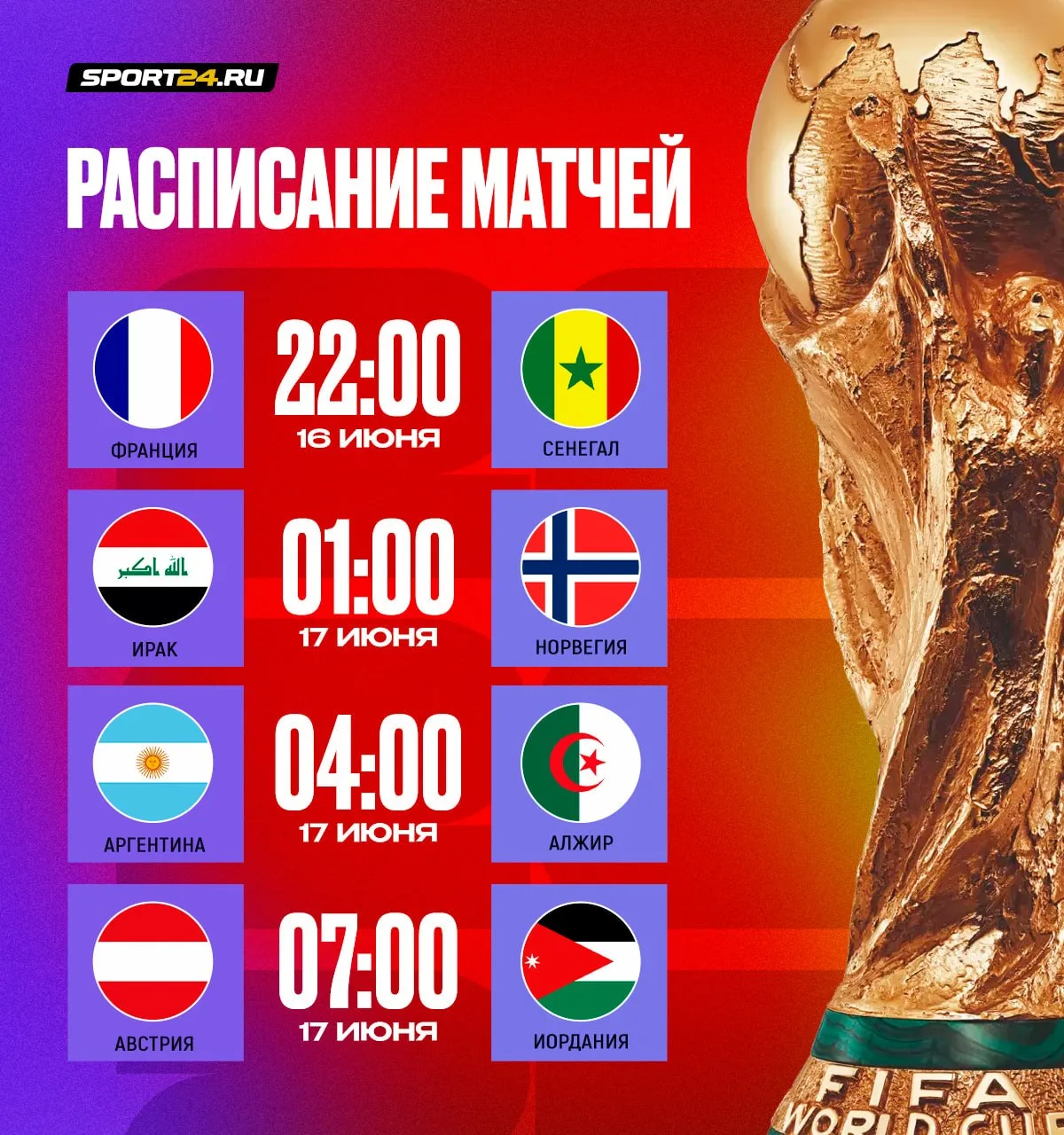 Финалисты прошлого ЧМ стартуют на этом в один день! 🔥

Французы зарубятся с дублем, аргентинцы — с 