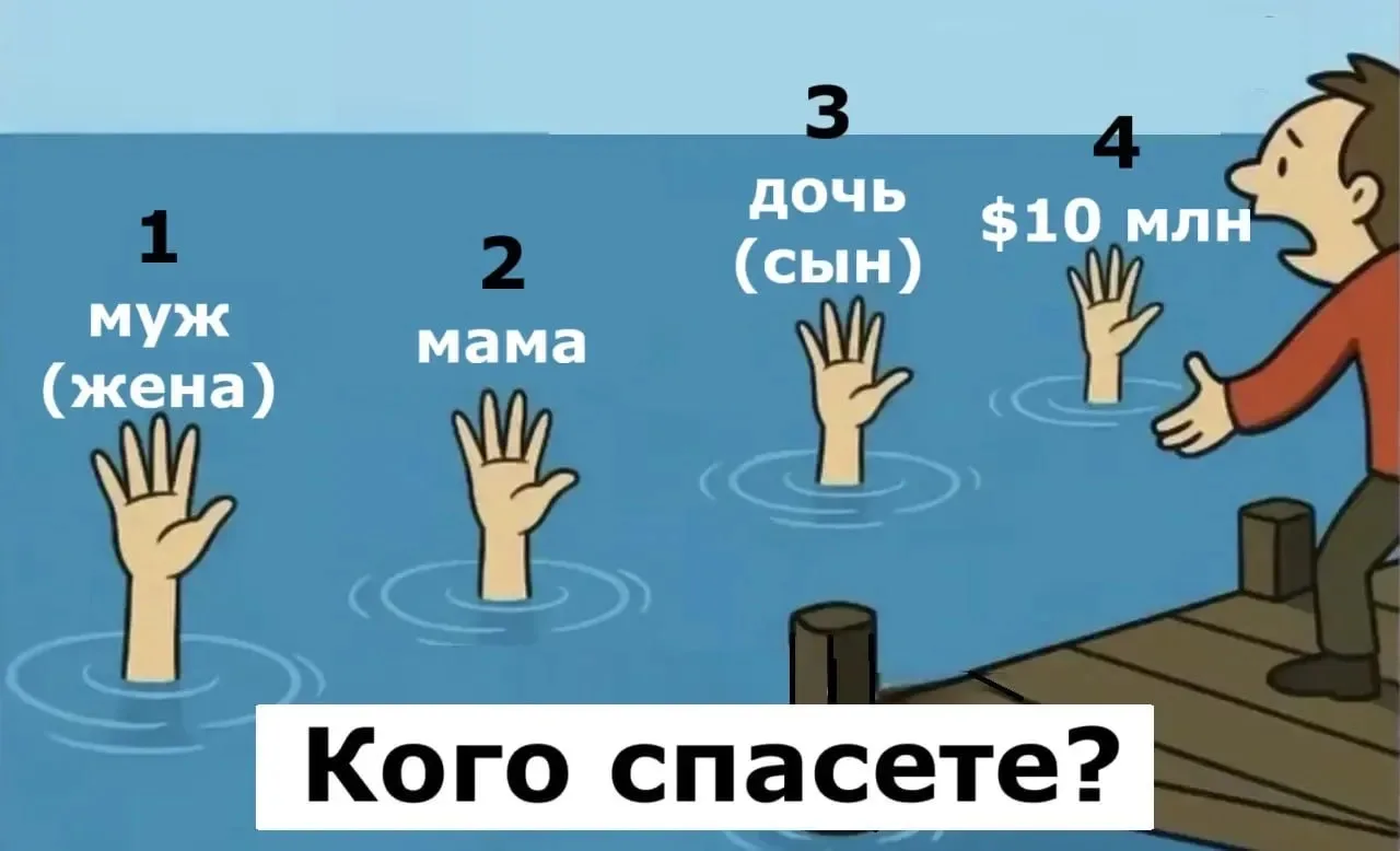 Возникнет такая ситуация: тонут ваш муж/жена, мама, ребенок. Спасти можете только кого-то одного. Ко