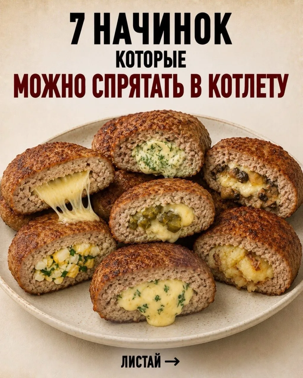 🧀7 начинок, которые можно спрятать в котлеты