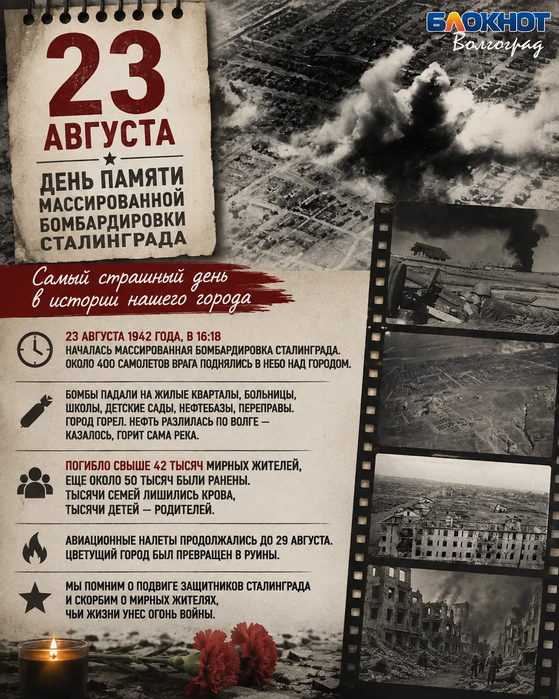23 августа — день памяти массированной бомбардировки Сталинграда.