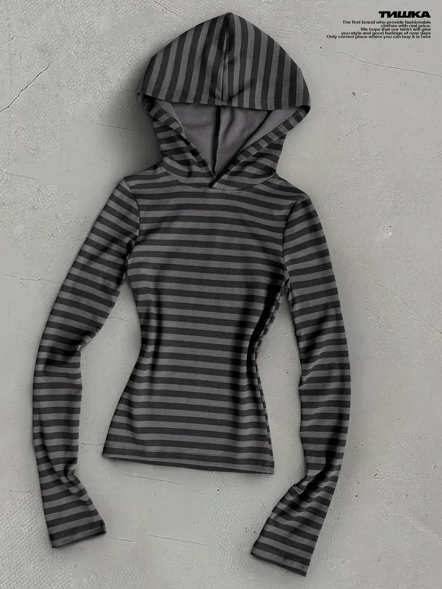 ⚡️ Обтягивающий лонгслив с капюшоном в полоску model off duty, Tishka