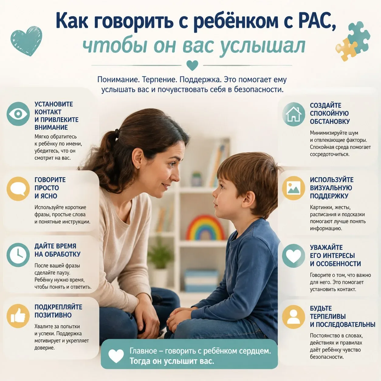 💬 Как говорить с ребёнком с РАС, чтобы он вас услышал

Расстройство аутистического спектра (РАС) — 