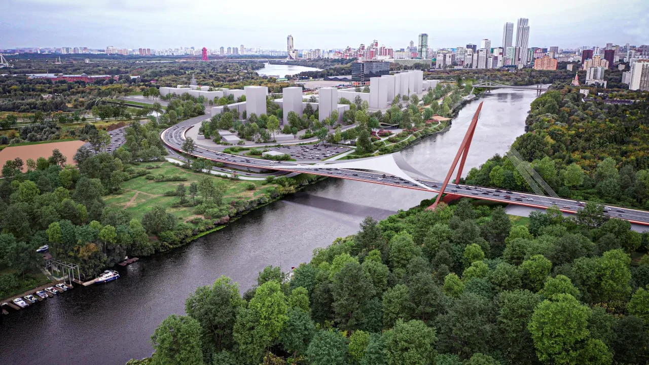 🌁Строительство «Моста-паруса» через Москву-реку в створе Новозаводской улицы. Он соеди...