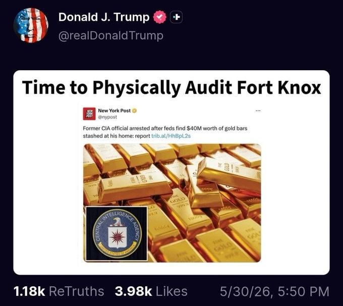🇺🇸😎⚡️ Трамп заявил, что пришло время провести аудит золотых резервов Форт-Нокса на сумму 667 милл