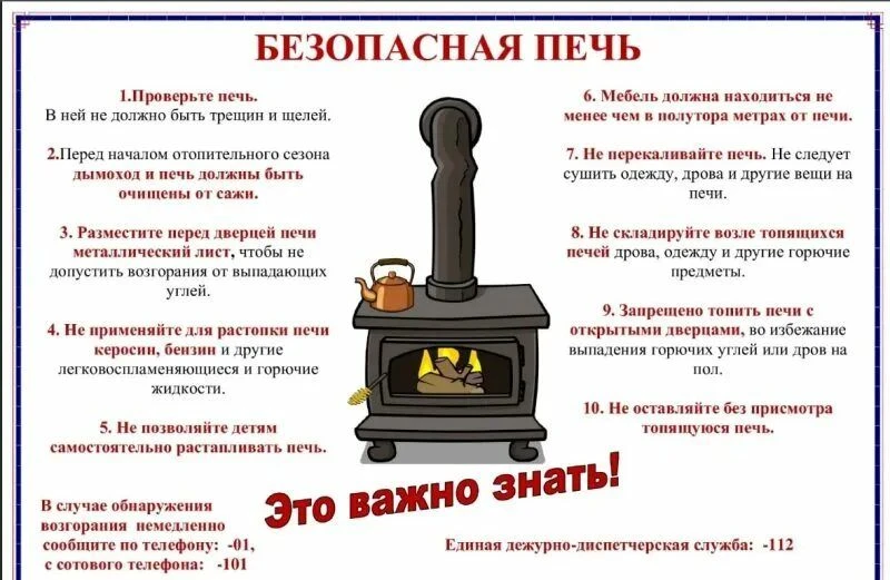 Правила пожарной безопасности при эксплуатации печей