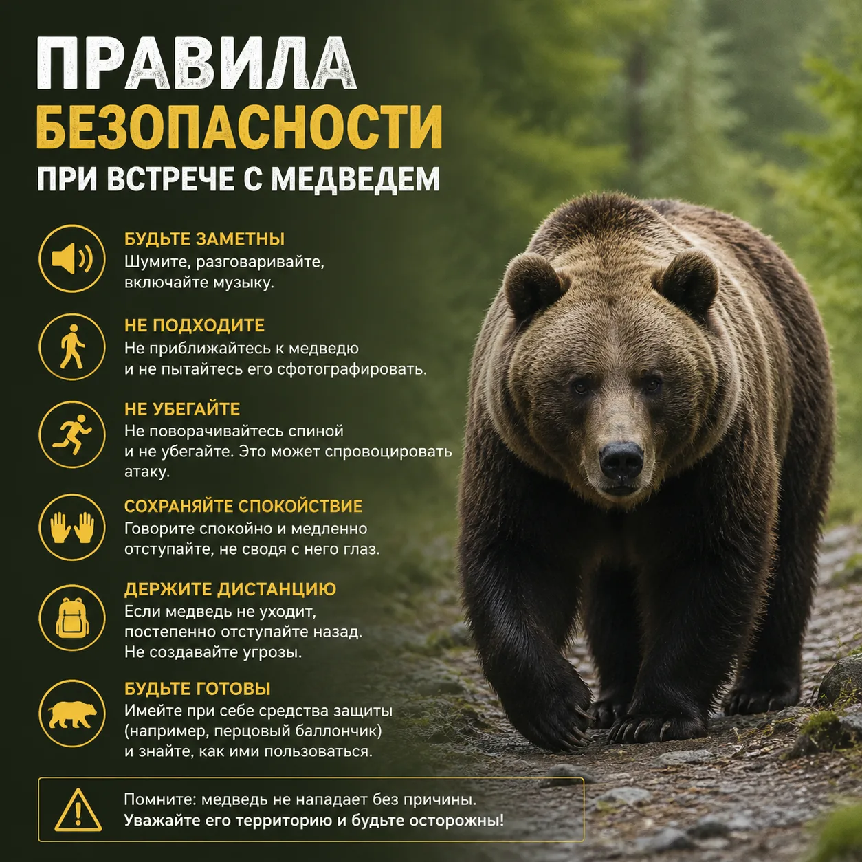 🐻 Встреча с медведем: как избежать опасности и сохранить жизнь

Лето — время прогулок по тайге, сбо