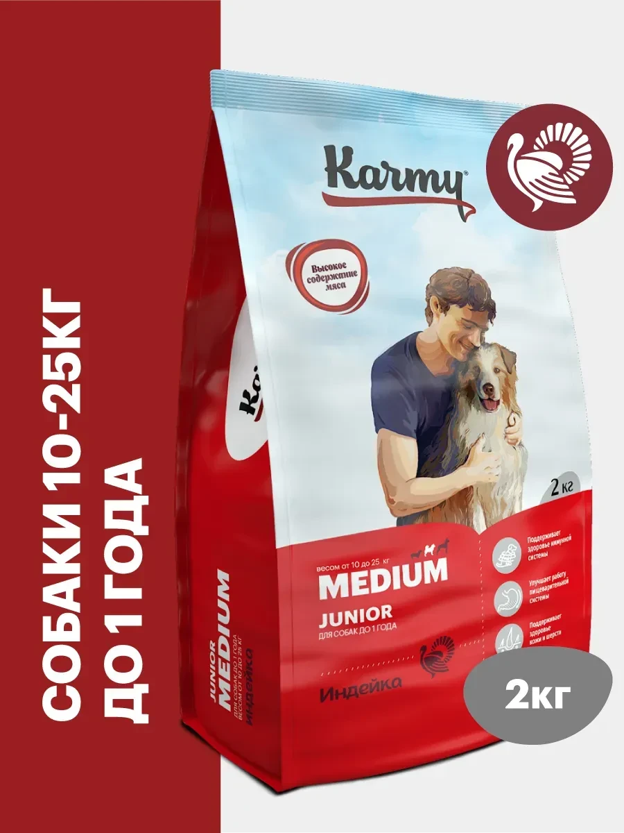 ⚡️ Корм для собак сухой Medium Junior Индейка 2 кг, KARMY