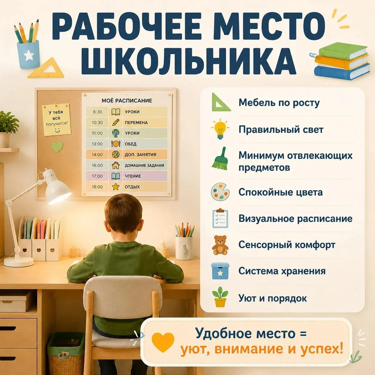 🪑 Как организовать рабочее место для ребёнка дома