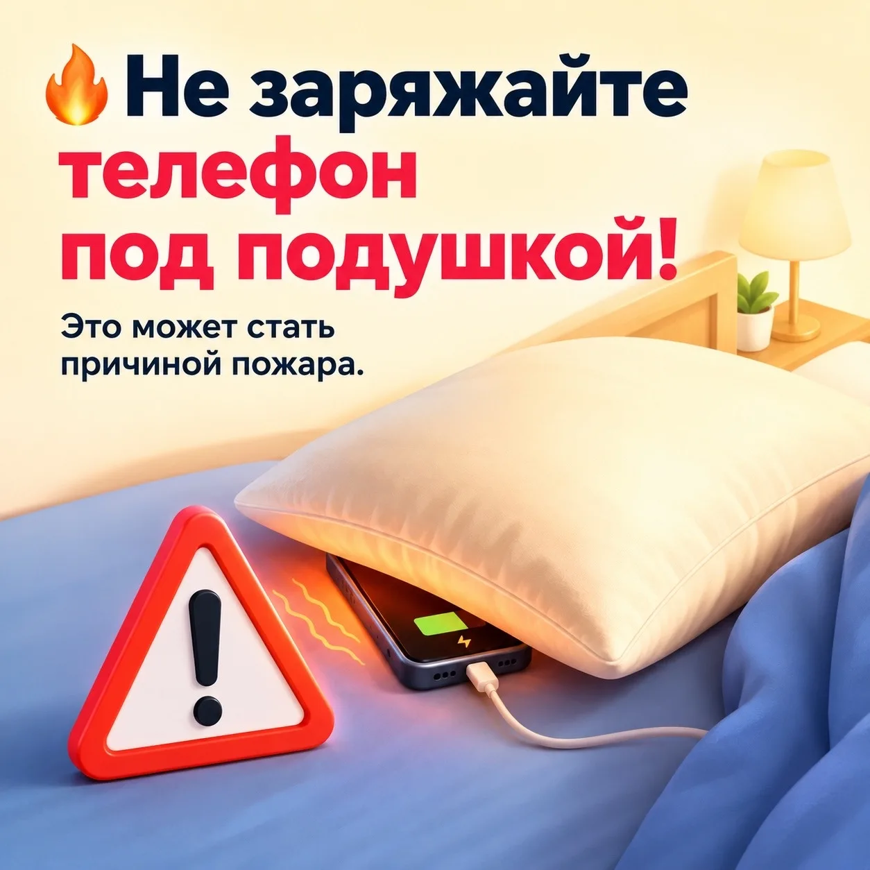 ⚡ Опасность: зарядка телефона в постели

Многие из нас привыкли заряжать телефон рядом с собой. Став