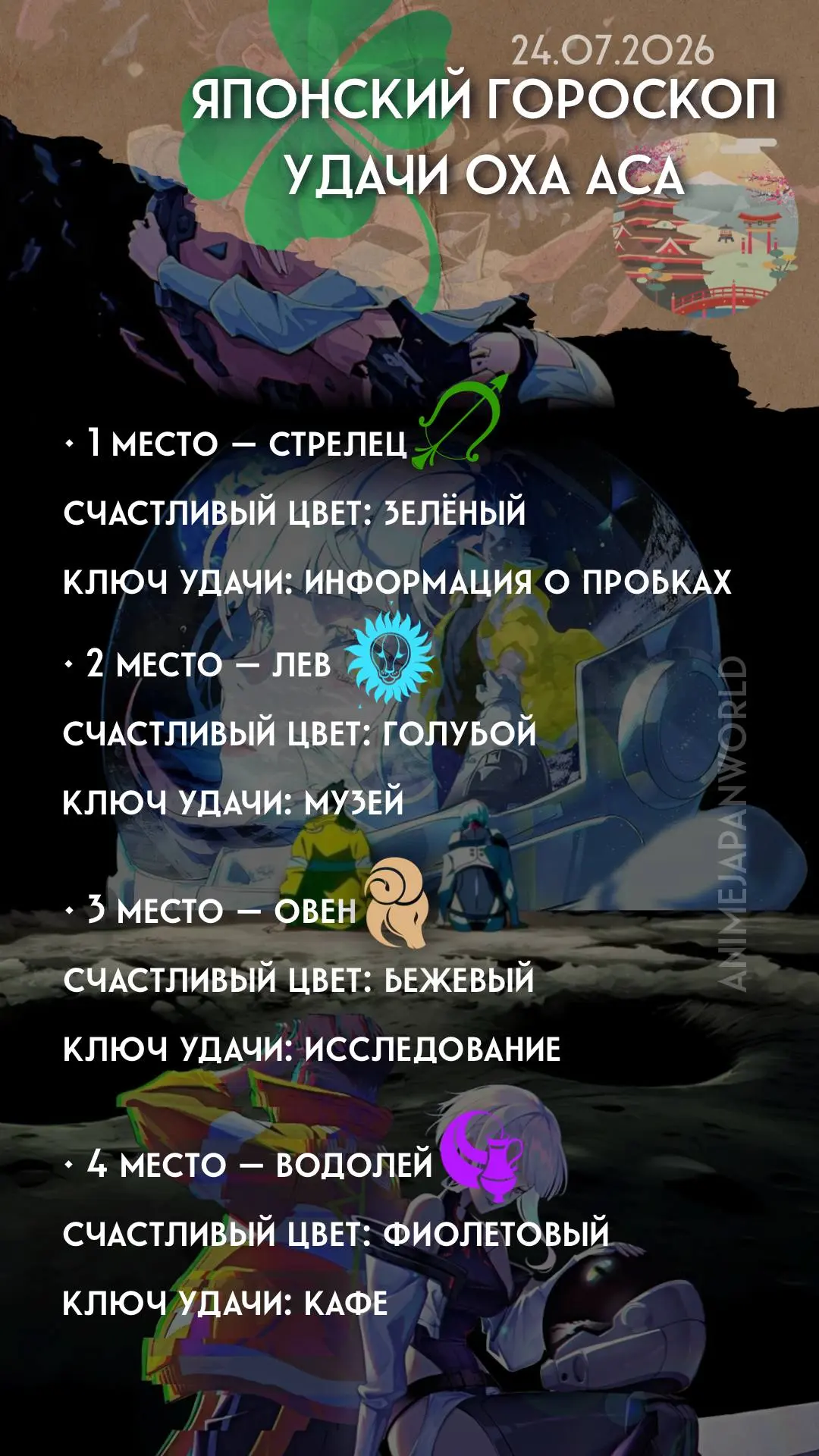 • Японский гороскоп удачи  на сегодня (24.07.2026) 🗾 Всем отличного дня!
С Днём заглядывания в буду