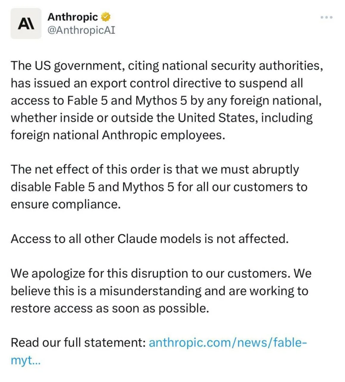 ⚡️ Доступ к Mythos 5 и Fable 5 прикрыли — с момента запуска прошло всего четыре дня.

Сделали это до