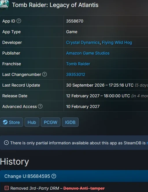 Tomb Raider: Legacy of Atlantis лишилась Denuvo до релиза.