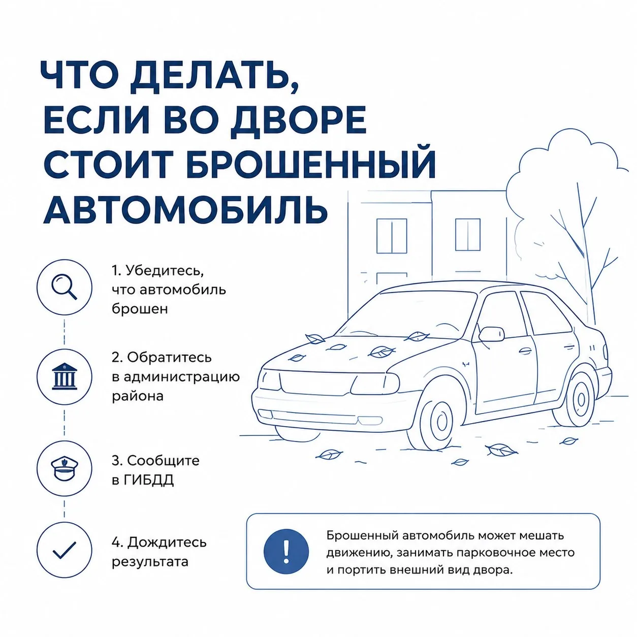 Брошенные автомобили могут занимать парковочные места, мешать проезду спецтехники и исп...