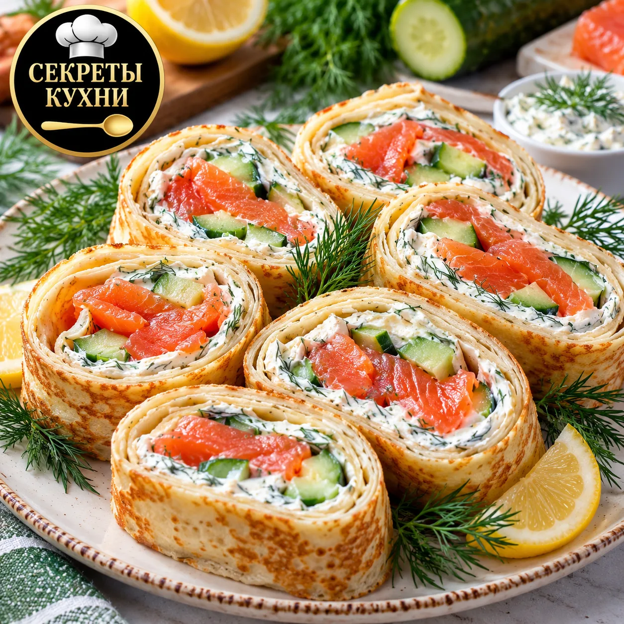 🥞 БЛИННЫЕ РУЛЕТИКИ С КРАСНОЙ РЫБОЙ — ЗАКУСКА, КОТОРАЯ УКРАСИТ ЛЮБОЙ СТОЛ! ❤️