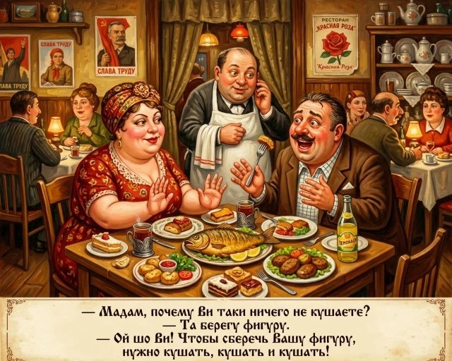 — Мадам, почему Ви таки ничего не кушаете?
— Та берегу фигуру.
— Ой шо Ви! Чтобы сберечь Вашу фигуру